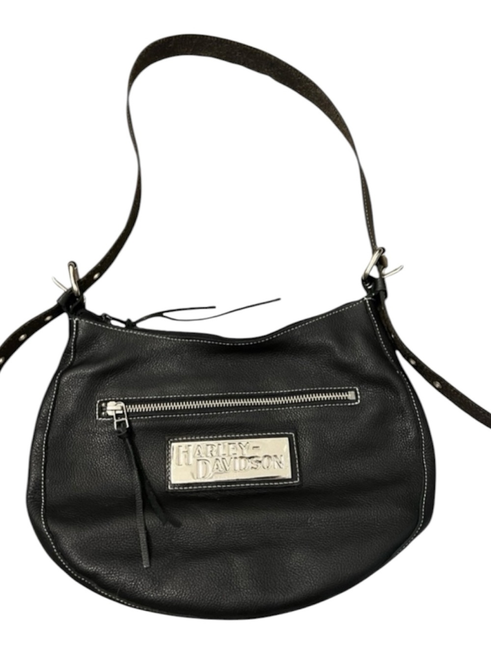 Vintage Harley Davidson medium pebbled black leather hobo crossbody shoulder bag